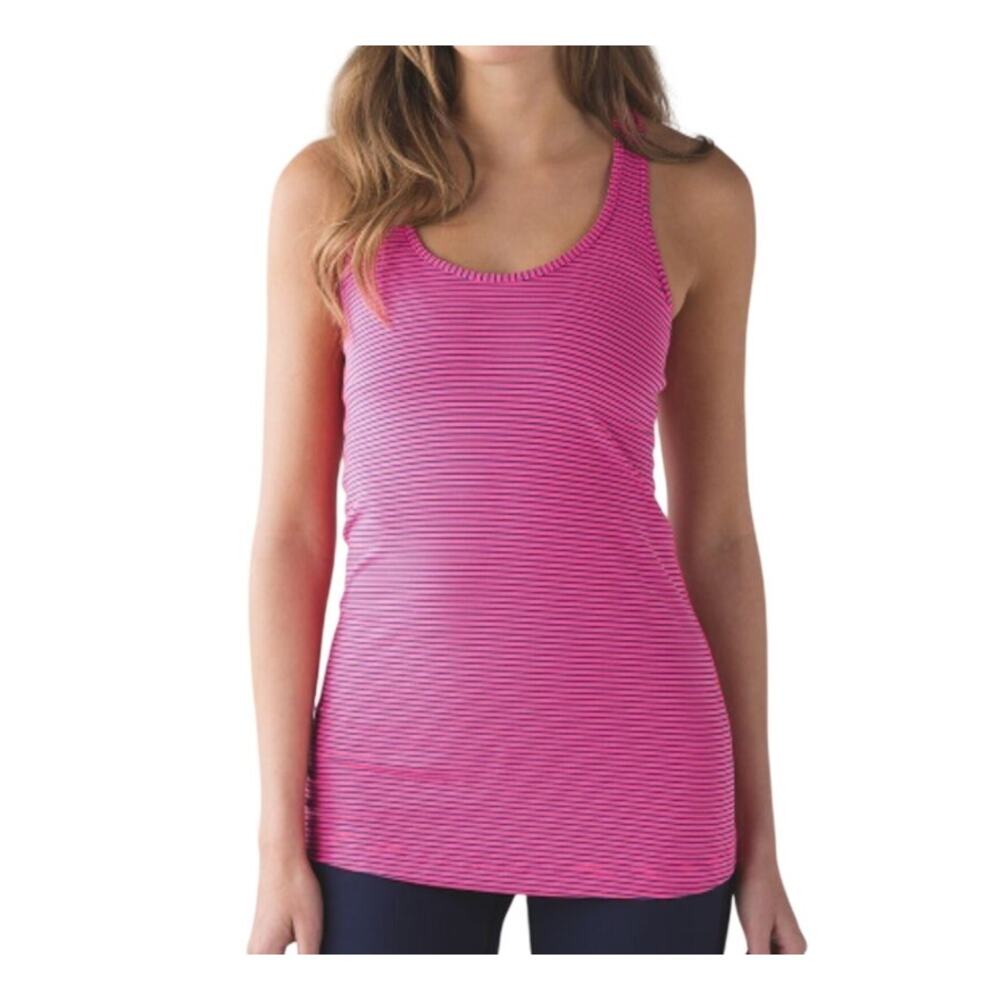 Lululemon Cool Racerback Hyper Stripe Neon Pink Rugged Blue Athletic Tank Top